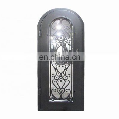 apartment decorative metal frame special flower scrolls design security back and front wrought iron single swing door for home