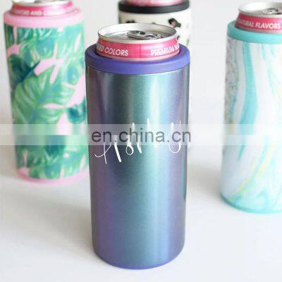 12 oz wholesale customized logo printing glitter stainless steel slim can cooler