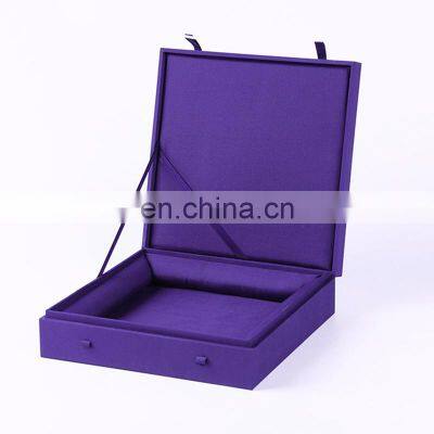 Valuable Purple Velvet Decorative Storage Cardboard Boxes With Lids Nesting Gift Boxes for Fragile Products Chinaware Keepsake