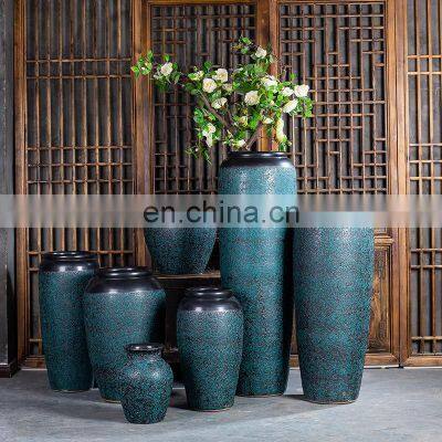 Wholesale Nordic Vintage Chinese Large Stoneware Floor Pot Stand Classic Flower Pottery Ceramic Vase For Living Room Hotel Decor