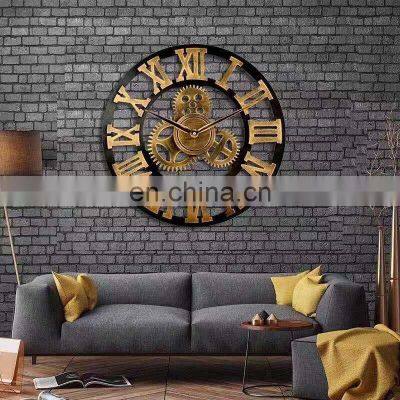 Wholesale Gears Moving Wall Clock Retro American Country Wooden Digital 3D Gear Creative Wall Clocks For Home Decor Wall Decor