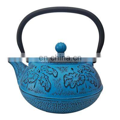 Spot Goods Wholesale Cast Iron Teapot 900ML Chinese Thick Spherical Enamel Bule Cast Iron Tea Pot