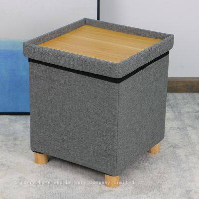 Linen Ottoman With Desk Top & Feet