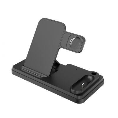 Black White 4-in-1 Folding Fast Charging Wireless Charger for Desktop Mobile Phone Watch iPad  Pen Multi-Use Charging Adapter