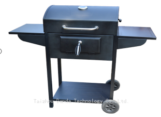 Portable Double-Side Plate BBQ Grill Trolley Easy Cleaning Powder Coated Steel Material Outdoor Garden Camping Smoking Grilling