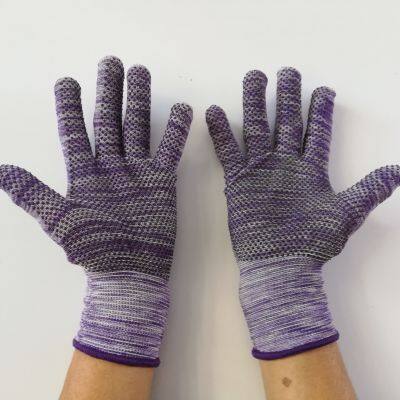 Purple&white Polyester Thread 13 Gauge Knitted Black PVC Dot Palm Coated Anti-slip Safety Work Gloves
