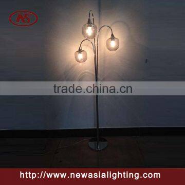 Glass chandelier floor lamp, curved steel branch lamp