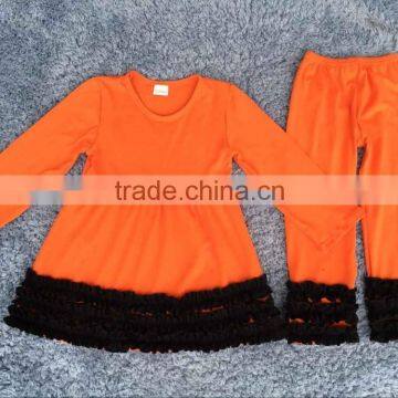 halloween long sleeve orange ruffle pants cotton set fall girls boutique clothing