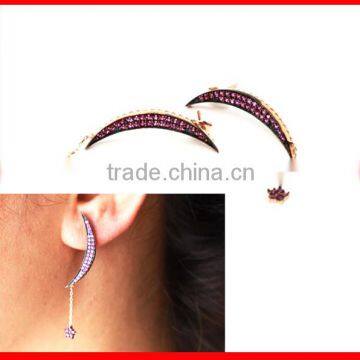 high quality micro pave ruby zirconia dangle moon star nice arabic gold earring designs