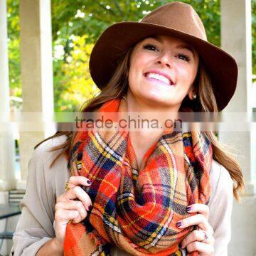 New Design Fashion Woman Orange Plaid Cashmere Square Shawl photo-3