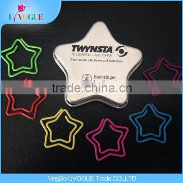 Eco-Friendly Office Supply Factory Produced Color heart/Star/horse/crown shape Paper Clips In Tin Box