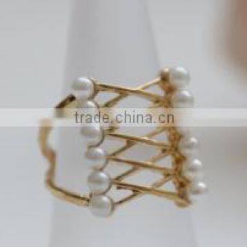 2016 Fashion Jewelry Pearl Inlaid Silver Cross Finger Ring