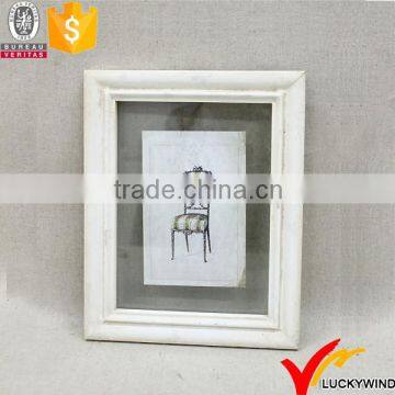 Hand Painted Picture Frame White Wooden with Glass