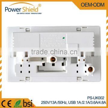European British UK 2 Gang Dual USB Wall Outlet Charging Socket Brush Silver and Metal Chrome Frame 5V/4800mA photo-4