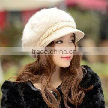 4 Colors Available Warm Knit Winter Wool Rabbit Fur Women Hat Beret Stock