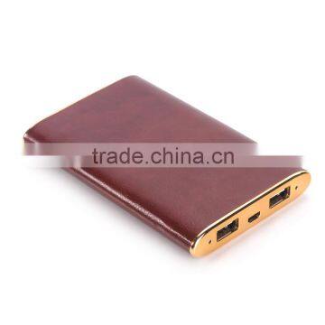 Mobile phone charger 10000mah leather power bank polymer enternal battery