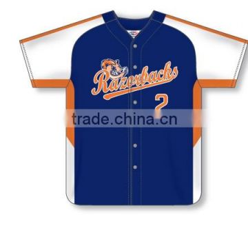 Custom Full Buttons Sublimated Short Sleeve Razerbacks Baseball Jersey/Shirt made of Moisture Wicking Cool Polyester fabric