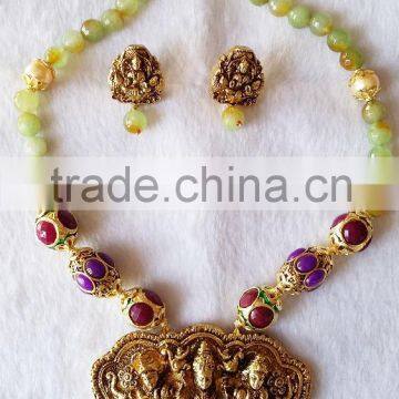 Temple pendent Set and earrings with mala