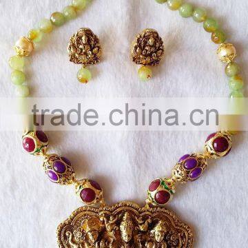 Temple Pendent Set and Earrings With Mala