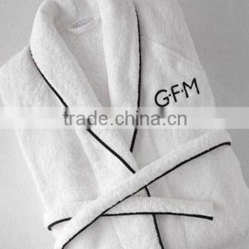 white solid color bathrobe with belt and logo