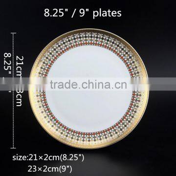 Bone China Dinner Plates With Gold Rim Unique Design Round Shape 8.25" 9" Ceramic Plates photo-2