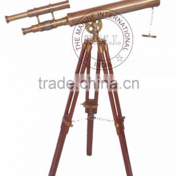 BROWN ANTIQUE BRASS TELESCOPE WITH WOODEN STAND - COLLECTIBLE MARINE 18" TELESCOPE ON STAND photo-2