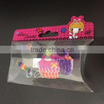 Custom clear plastic packing pillow box ,cartoon style printing plastic pvc pillow box with hook