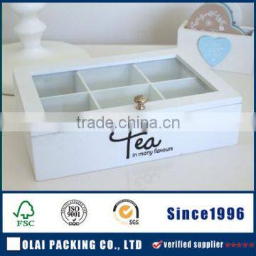 new design luxury matte white lacquer finish tea box with 6 compartments