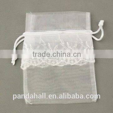 136x92mm Wholesale Cheap Nylon Mesh Drawstring Bags with Lace Trim(OP-E005-01)