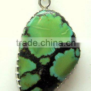 Turquoise Tumble Cabochon Pendant , 925 Solid Sterling Silver Pendant, Designer Silver Prong Pendant photo-2