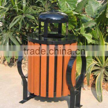 Outdoor street trash bin wood dustbin