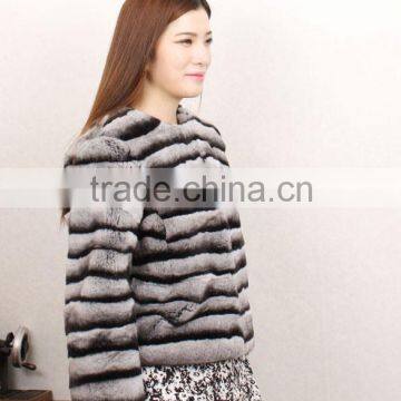 Luxurious Real Chinchilla Rex Rabbit Fur Coat For Sexy Women / Long Fur Overcoat photo-4