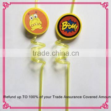 Colored plastic spiral drinking straws with PVC decoration for wholesales