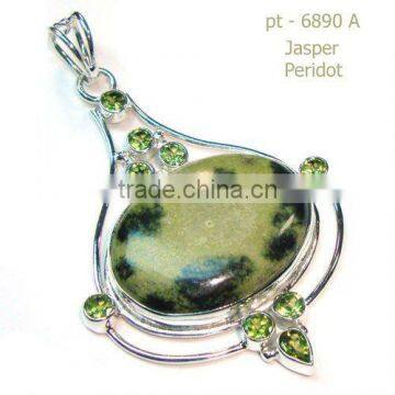 925 Sterling Silver Peridot and Jasper Pendant