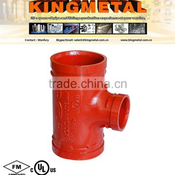 FM /UL Approved 6"x2" Grooved Coupling Reducing Tee for Ductile iron pipe