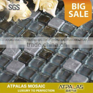 15x15mm black glass mix stone background wall tile, bath and kitchen glass stone wall mosaic tile EGS001