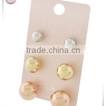 Tri Tone Ccb (bead) Post Button Earring Set 3 Pair Packed Item