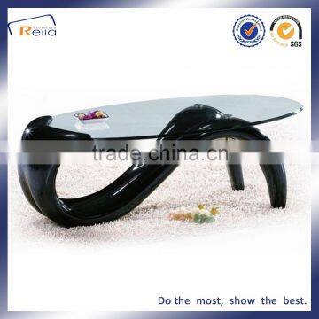 Modern Design Coffee Table Glass Top Fiberglass in high glossy finishing legs