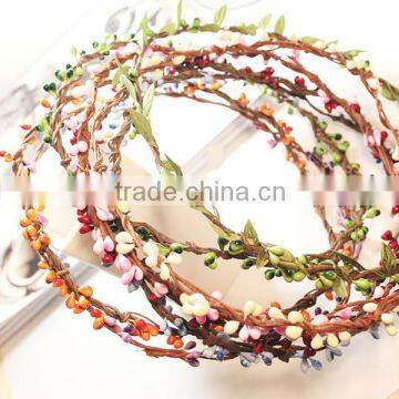 Handmade Artificial Bead Garlands Pip Berry Stem Wedding Bridal Hair Accessory Party Woman Girls Flower Wreath