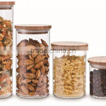 SINOGLASS trade assurance 4 pcs borosilicate glass storage jar bamboo lid glass storage jar