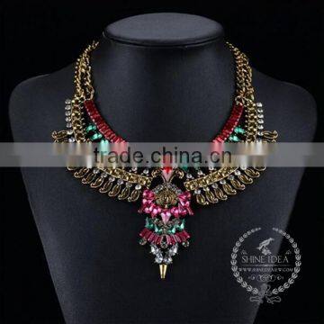 high quality vintage colorful rhinestone chunky statement necklace tin alloy fashion women pendant necklace 6390068