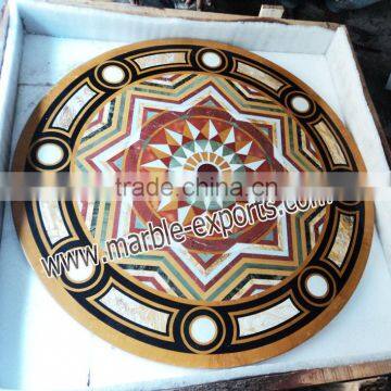 YELLOW OVERLAY PIETRA DURA MARBLE INLAY ART ANTIQUE TABLE PIETRE DURE