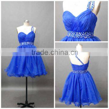 Latest Designs One Shoulder Ruffled Beaded Custom Made Mini Cocktail Occasion Party CD070 cocktail dresses short royal blue