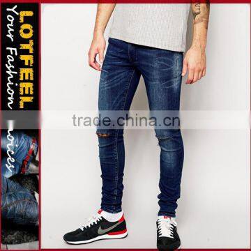 jeans whisker Skinny Fit Distressed denim man jeans bright jeans(LOTA085)