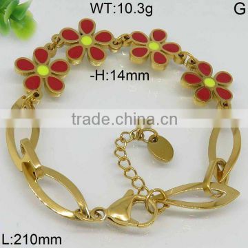 Charming red and yellow flower golden charms bracelet