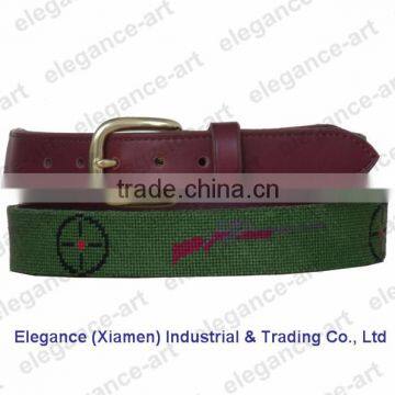 Shotgun Green Needlepoint Leather Belt