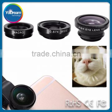 Fish eye lens 3 in 1 universal mobile phone camera wide+macro+fisheye lens for iphone samsung universal cell phone lenovo