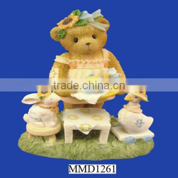 Cute bear and bunny sculpture resin animal figurines