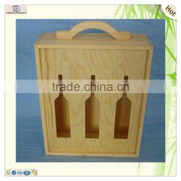 Unfinished Hinge 3 Bottles Wooden Wine Gift Box photo-5