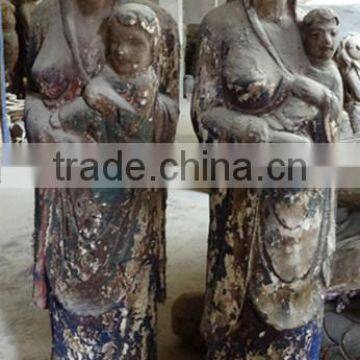 Antique Wooden Carving Religion Virgin Mary Statue photo-2